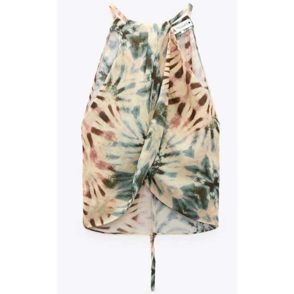 Zara Women’s Halter‎ Neck Top Sz S Abstract Print Artsy Festival Boho
